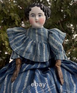 Antique 1850s-1880s A. W. Fr Kister 22.5 German China Doll Cloth Body MUST SEE