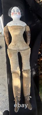 Antique 1850s-1880s A. W. Fr Kister 22.5 German China Doll Cloth Body MUST SEE