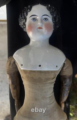 Antique 1850s-1880s A. W. Fr Kister 22.5 German China Doll Cloth Body MUST SEE