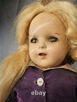 Antique 18 American Composition doll purple antique outfit