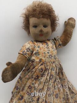 Antique 1920 Bambina Hygienio Toys Chad Valley felt doll glass Blue Eyes 14