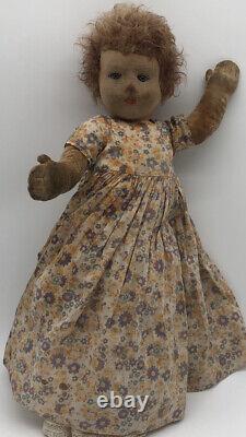 Antique 1920 Bambina Hygienio Toys Chad Valley felt doll glass Blue Eyes 14