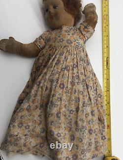 Antique 1920 Bambina Hygienio Toys Chad Valley felt doll glass Blue Eyes 14