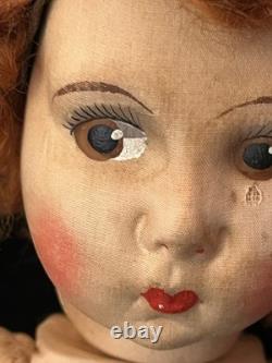 Antique 1930s French Painted Cloth Doll 15.5 Raynal Style Original Clothes