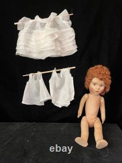 Antique 1930s French Painted Cloth Doll 15.5 Raynal Style Original Clothes