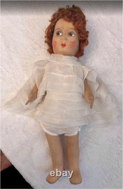 Antique 1930s French Painted Cloth Doll 15.5 Raynal Style Original Clothes