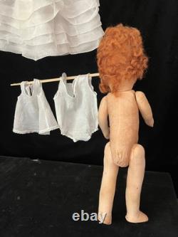 Antique 1930s French Painted Cloth Doll 15.5 Raynal Style Original Clothes