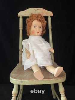 Antique 1930s French Painted Cloth Doll 15.5 Raynal Style Original Clothes