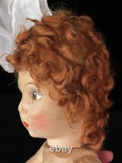 Antique 1930s French Painted Cloth Doll 15.5 Raynal Style Original Clothes