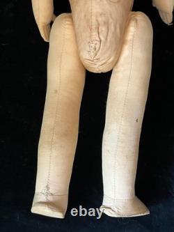 Antique 1930s French Painted Cloth Doll 15.5 Raynal Style Original Clothes