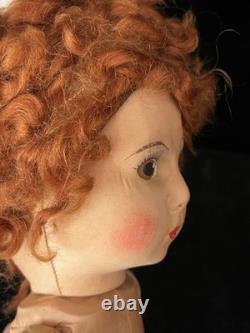 Antique 1930s French Painted Cloth Doll 15.5 Raynal Style Original Clothes