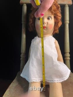 Antique 1930s French Painted Cloth Doll 15.5 Raynal Style Original Clothes