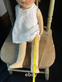 Antique 1930s French Painted Cloth Doll 15.5 Raynal Style Original Clothes