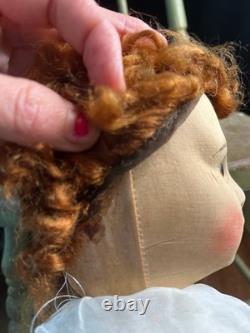 Antique 1930s French Painted Cloth Doll 15.5 Raynal Style Original Clothes