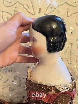 Antique 23 Rare Brown Eyed Covered Wagon China Doll Pink Tint Circa 1850