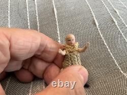 Antique Bisque Jointed FROZEN CHARLOTTE DOLL. 1 3/4. All Original. RARE