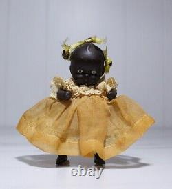 Antique Bisque Porcelain Black Ebony Baby Doll Laced Miniature Doll