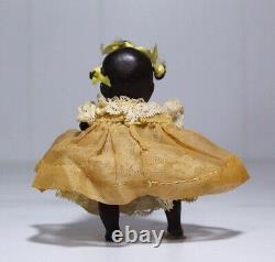 Antique Bisque Porcelain Black Ebony Baby Doll Laced Miniature Doll