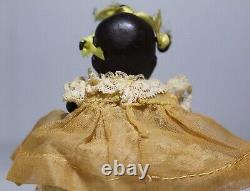 Antique Bisque Porcelain Black Ebony Baby Doll Laced Miniature Doll