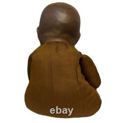 Antique Black African Baby Bisque Porcelain Head & Hands Brown Cloth Body Doll