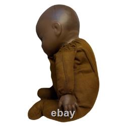 Antique Black African Baby Bisque Porcelain Head & Hands Brown Cloth Body Doll