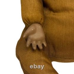Antique Black African Baby Bisque Porcelain Head & Hands Brown Cloth Body Doll