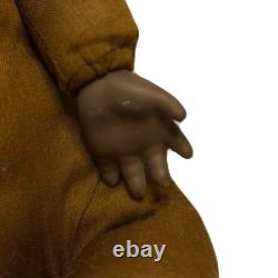 Antique Black African Baby Bisque Porcelain Head & Hands Brown Cloth Body Doll