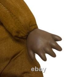 Antique Black African Baby Bisque Porcelain Head & Hands Brown Cloth Body Doll