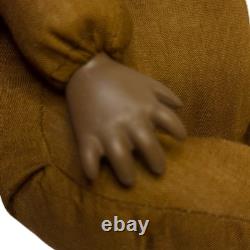 Antique Black African Baby Bisque Porcelain Head & Hands Brown Cloth Body Doll