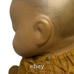 Antique Black African Baby Bisque Porcelain Head & Hands Brown Cloth Body Doll