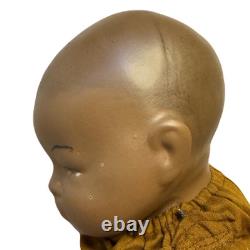 Antique Black African Baby Bisque Porcelain Head & Hands Brown Cloth Body Doll