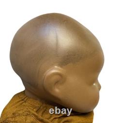 Antique Black African Baby Bisque Porcelain Head & Hands Brown Cloth Body Doll