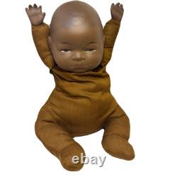 Antique Black African Baby Bisque Porcelain Head & Hands Brown Cloth Body Doll
