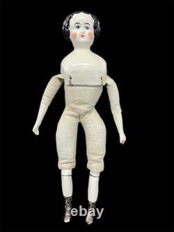 Antique China Head Doll Porcelain Cloth Body Victorian Style Doll Vintage