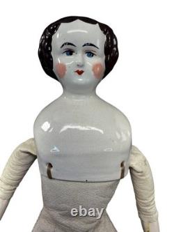 Antique China Head Doll Porcelain Cloth Body Victorian Style Doll Vintage