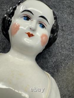 Antique China Head Doll Porcelain Cloth Body Victorian Style Doll Vintage