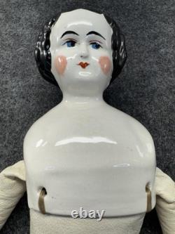 Antique China Head Doll Porcelain Cloth Body Victorian Style Doll Vintage