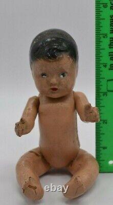 Antique Doll Baby Boy Quint Composition Dark Hair Hand Painted Face Old 7 Alex