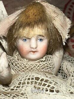 Antique German All Bisque Pin Jointed Dollhouse Doll