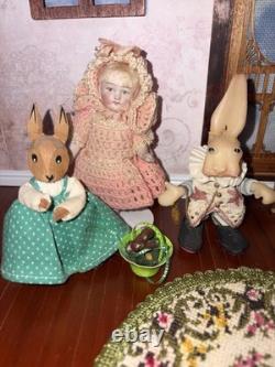 Antique German Bisque Dolls 8091 0½B Dollhouse Scene Bunnies