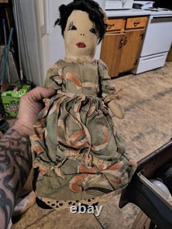 Antique Late 1800s German Doll 18 Leather Jointed Body, Sleepy Eyes, Clothing