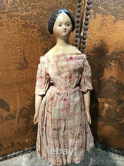 Antique Paper Mache Milliners Model Doll Great Hairstyle Outfit Stunning Rare