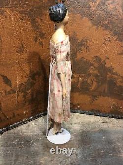 Antique Paper Mache Milliners Model Doll Great Hairstyle Outfit Stunning Rare