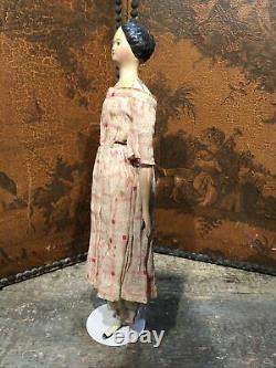 Antique Paper Mache Milliners Model Doll Great Hairstyle Outfit Stunning Rare