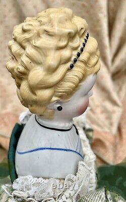 Antique Parian Doll 21 Empress Augusta, Molded Bodice, Cross, Head 5 1/2 Tall
