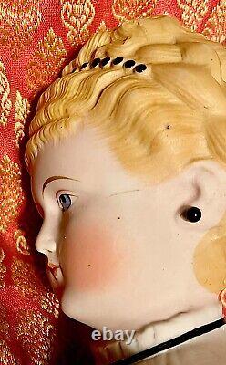 Antique Parian Doll 21 Empress Augusta, Molded Bodice, Cross, Head 5 1/2 Tall