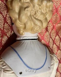 Antique Parian Doll 21 Empress Augusta, Molded Bodice, Cross, Head 5 1/2 Tall