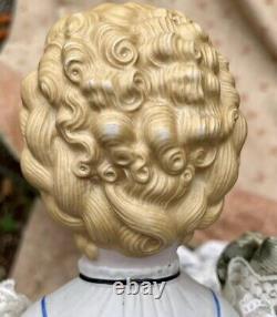 Antique Parian Doll 21 Empress Augusta, Molded Bodice, Cross, Head 5 1/2 Tall
