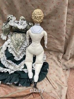Antique Parian Doll 21 Empress Augusta, Molded Bodice, Cross, Head 5 1/2 Tall