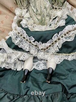Antique Parian Doll 21 Empress Augusta, Molded Bodice, Cross, Head 5 1/2 Tall